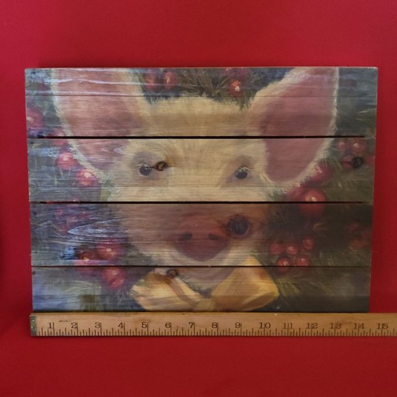 Adorable Pig Painting on Plywood Handmade Farmhouse Decor - Picture 6 of 10